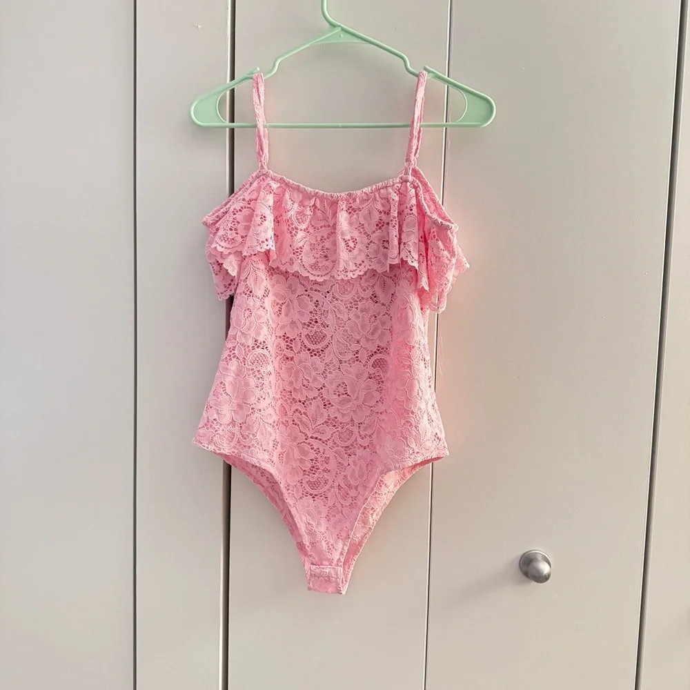 Loeffler randall pink lace bodysuit and skirt size L - Picture 4 of 10